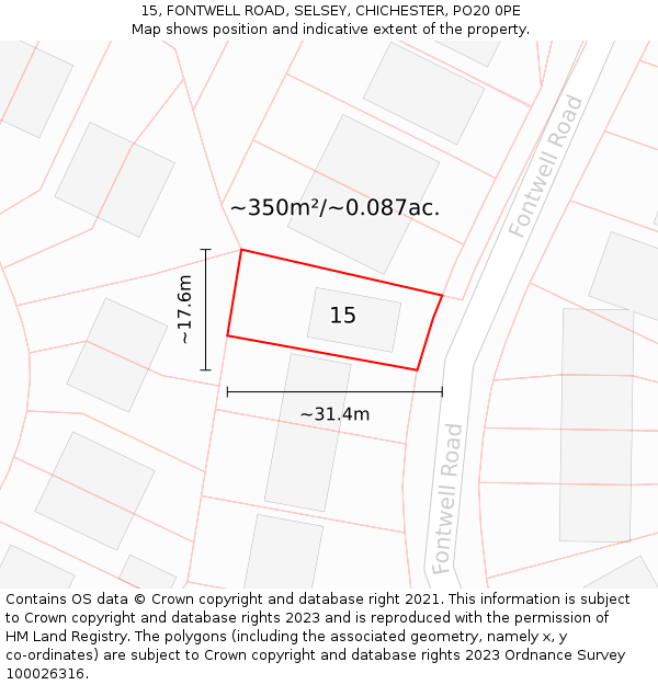 15, FONTWELL ROAD, SELSEY, CHICHESTER, PO20 0PE: Plot and title map