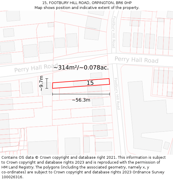 15, FOOTBURY HILL ROAD, ORPINGTON, BR6 0HP: Plot and title map