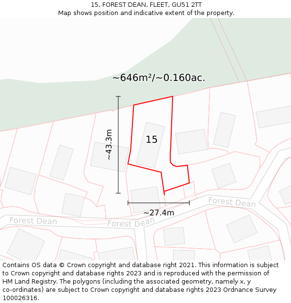 15, FOREST DEAN, FLEET, GU51 2TT: Plot and title map
