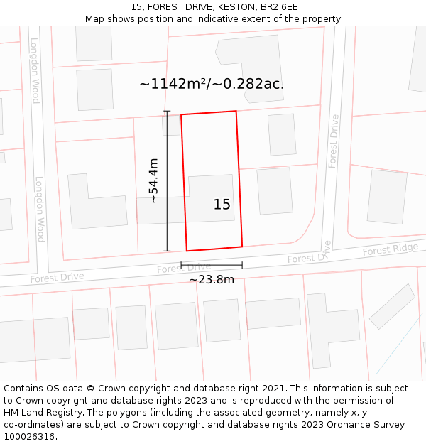 15, FOREST DRIVE, KESTON, BR2 6EE: Plot and title map