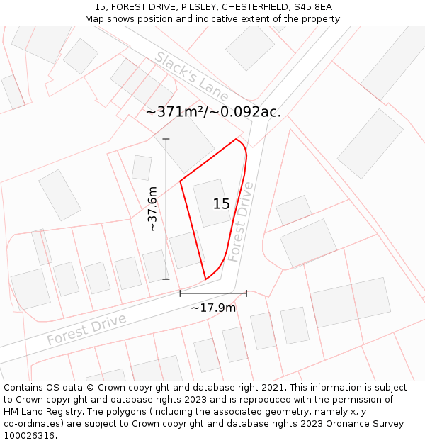 15, FOREST DRIVE, PILSLEY, CHESTERFIELD, S45 8EA: Plot and title map