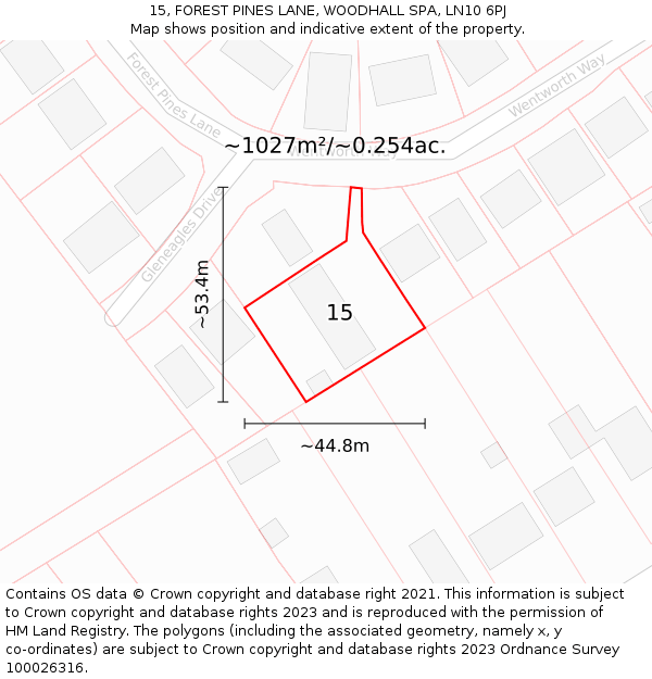 15, FOREST PINES LANE, WOODHALL SPA, LN10 6PJ: Plot and title map