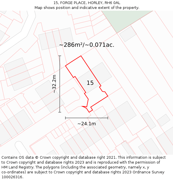 15, FORGE PLACE, HORLEY, RH6 0AL: Plot and title map