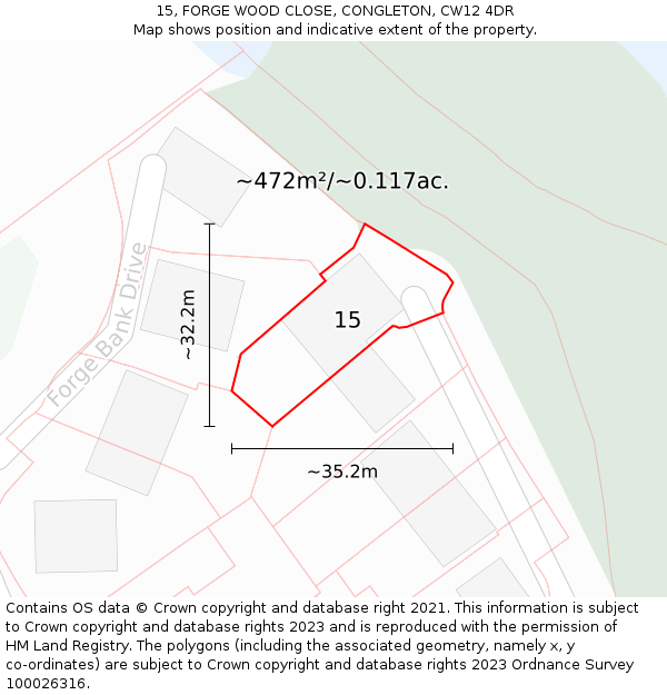 15, FORGE WOOD CLOSE, CONGLETON, CW12 4DR: Plot and title map
