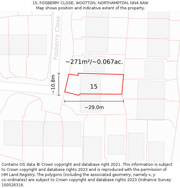 15, FOSBERRY CLOSE, WOOTTON, NORTHAMPTON, NN4 6AW: Plot and title map