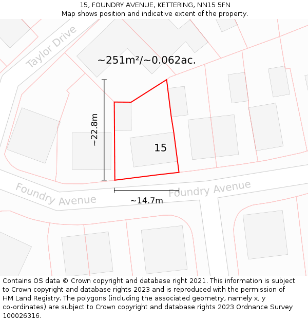 15, FOUNDRY AVENUE, KETTERING, NN15 5FN: Plot and title map