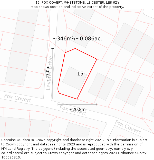 15, FOX COVERT, WHETSTONE, LEICESTER, LE8 6ZY: Plot and title map