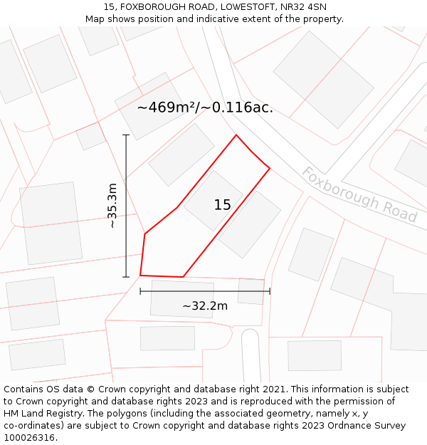 15, FOXBOROUGH ROAD, LOWESTOFT, NR32 4SN: Plot and title map