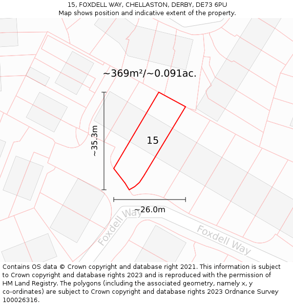 15, FOXDELL WAY, CHELLASTON, DERBY, DE73 6PU: Plot and title map