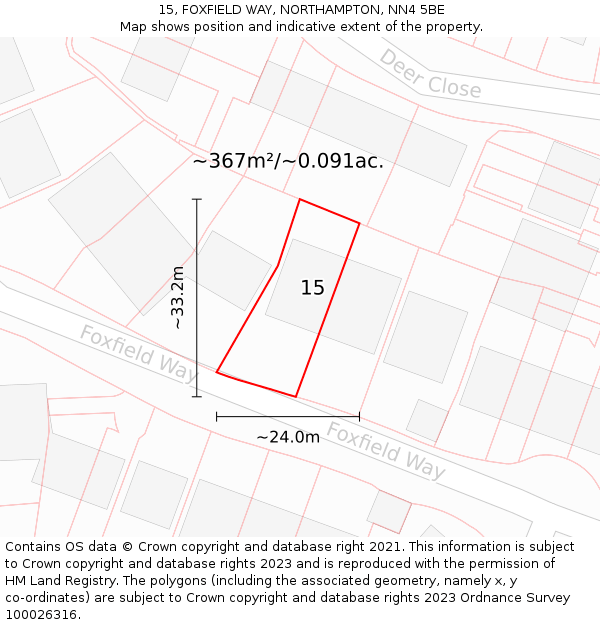 15, FOXFIELD WAY, NORTHAMPTON, NN4 5BE: Plot and title map