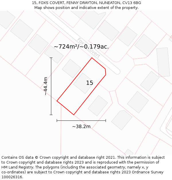 15, FOXS COVERT, FENNY DRAYTON, NUNEATON, CV13 6BG: Plot and title map