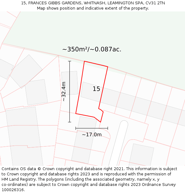 15, FRANCES GIBBS GARDENS, WHITNASH, LEAMINGTON SPA, CV31 2TN: Plot and title map