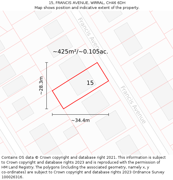 15, FRANCIS AVENUE, WIRRAL, CH46 6DH: Plot and title map