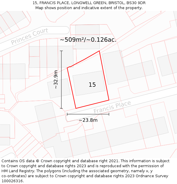 15, FRANCIS PLACE, LONGWELL GREEN, BRISTOL, BS30 9DR: Plot and title map