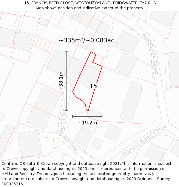15, FRANCIS REED CLOSE, WESTONZOYLAND, BRIDGWATER, TA7 0HS: Plot and title map