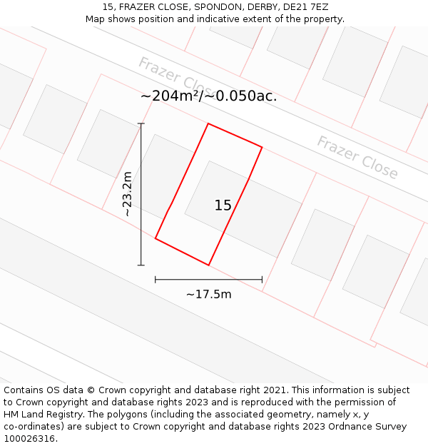 15, FRAZER CLOSE, SPONDON, DERBY, DE21 7EZ: Plot and title map