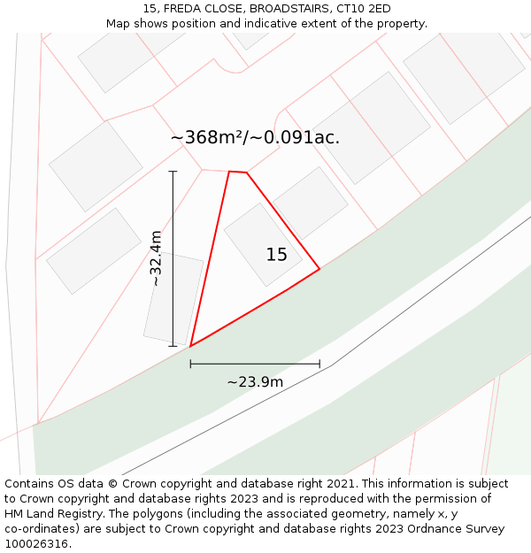 15, FREDA CLOSE, BROADSTAIRS, CT10 2ED: Plot and title map