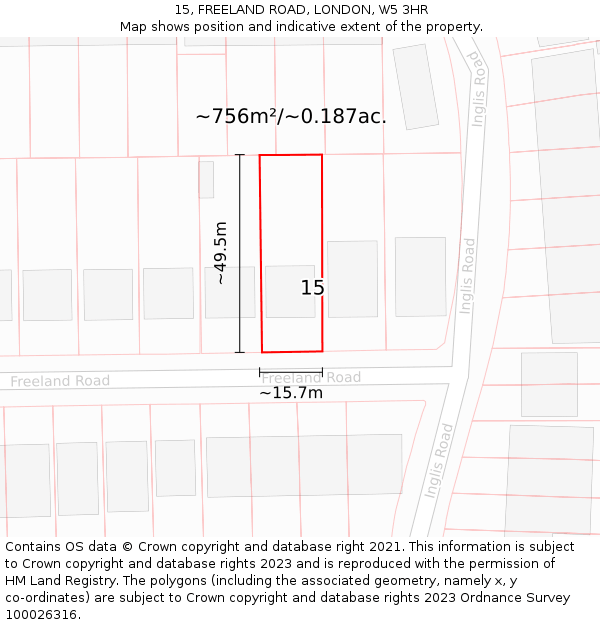 15, FREELAND ROAD, LONDON, W5 3HR: Plot and title map