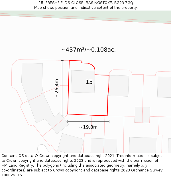 15, FRESHFIELDS CLOSE, BASINGSTOKE, RG23 7GQ: Plot and title map