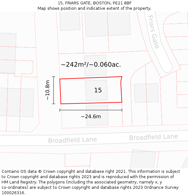15, FRIARS GATE, BOSTON, PE21 8BF: Plot and title map