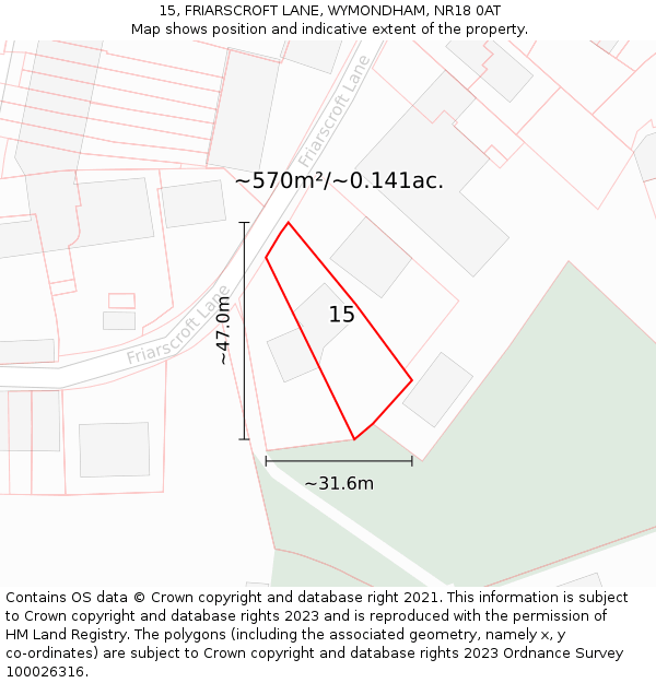15, FRIARSCROFT LANE, WYMONDHAM, NR18 0AT: Plot and title map