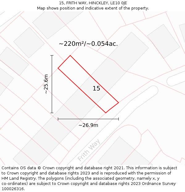 15, FRITH WAY, HINCKLEY, LE10 0JE: Plot and title map
