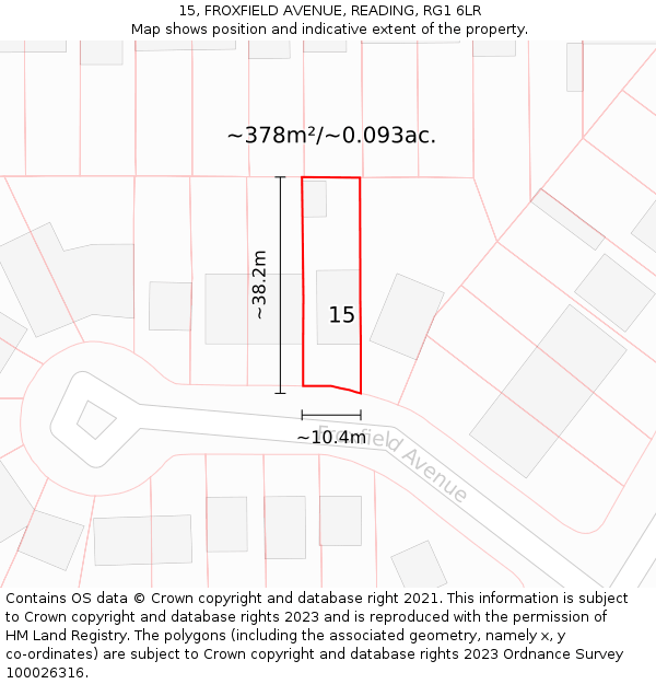 15, FROXFIELD AVENUE, READING, RG1 6LR: Plot and title map