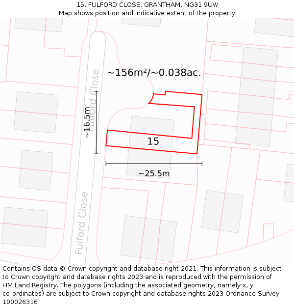15, FULFORD CLOSE, GRANTHAM, NG31 9UW: Plot and title map