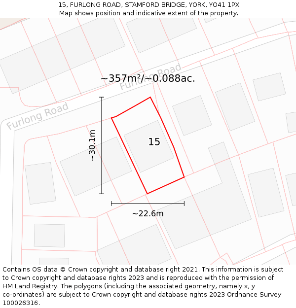 15, FURLONG ROAD, STAMFORD BRIDGE, YORK, YO41 1PX: Plot and title map