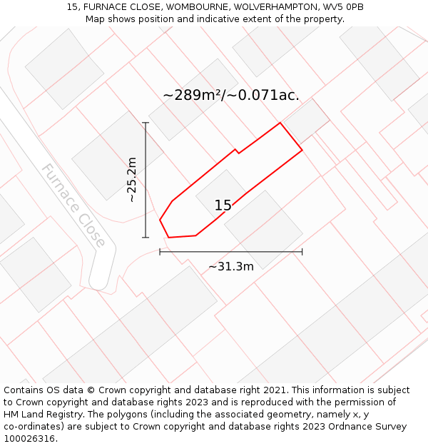 15, FURNACE CLOSE, WOMBOURNE, WOLVERHAMPTON, WV5 0PB: Plot and title map