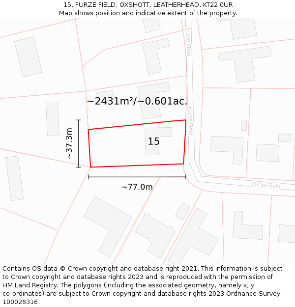 15, FURZE FIELD, OXSHOTT, LEATHERHEAD, KT22 0UR: Plot and title map