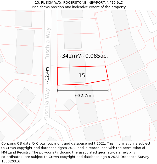 15, FUSCIA WAY, ROGERSTONE, NEWPORT, NP10 9LD: Plot and title map