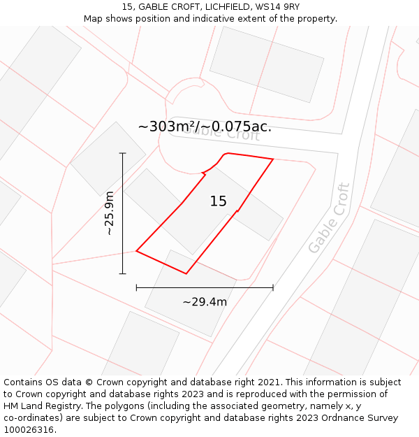 15, GABLE CROFT, LICHFIELD, WS14 9RY: Plot and title map
