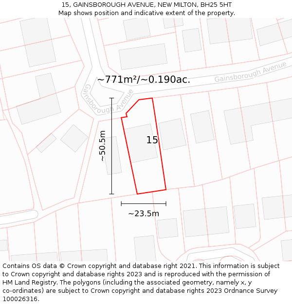 15, GAINSBOROUGH AVENUE, NEW MILTON, BH25 5HT: Plot and title map