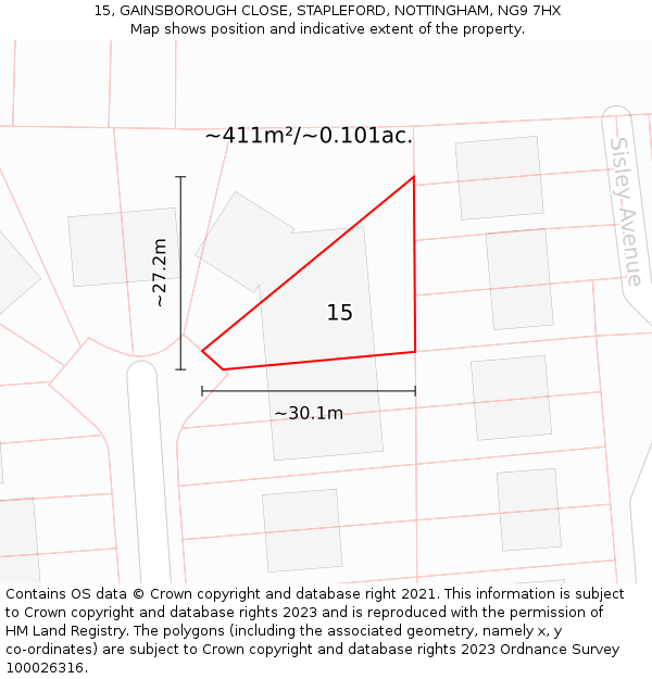 15, GAINSBOROUGH CLOSE, STAPLEFORD, NOTTINGHAM, NG9 7HX: Plot and title map