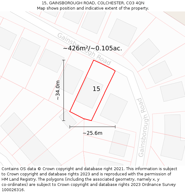 15, GAINSBOROUGH ROAD, COLCHESTER, CO3 4QN: Plot and title map