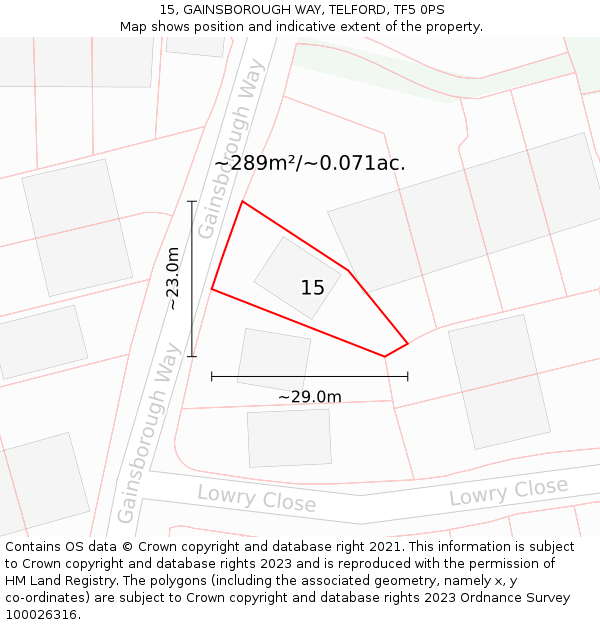 15, GAINSBOROUGH WAY, TELFORD, TF5 0PS: Plot and title map
