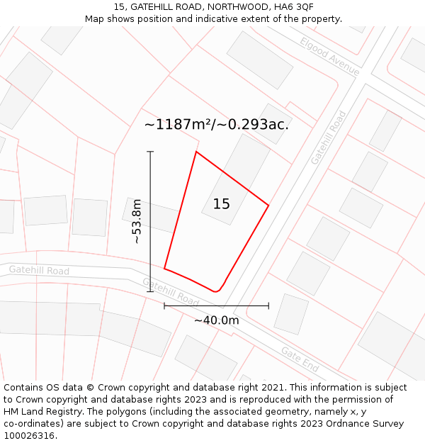 15, GATEHILL ROAD, NORTHWOOD, HA6 3QF: Plot and title map