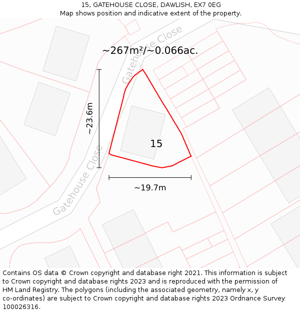 15, GATEHOUSE CLOSE, DAWLISH, EX7 0EG: Plot and title map