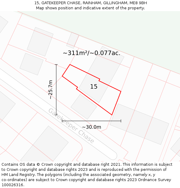 15, GATEKEEPER CHASE, RAINHAM, GILLINGHAM, ME8 9BH: Plot and title map