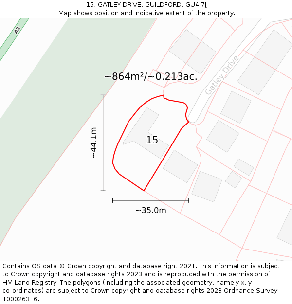 15, GATLEY DRIVE, GUILDFORD, GU4 7JJ: Plot and title map