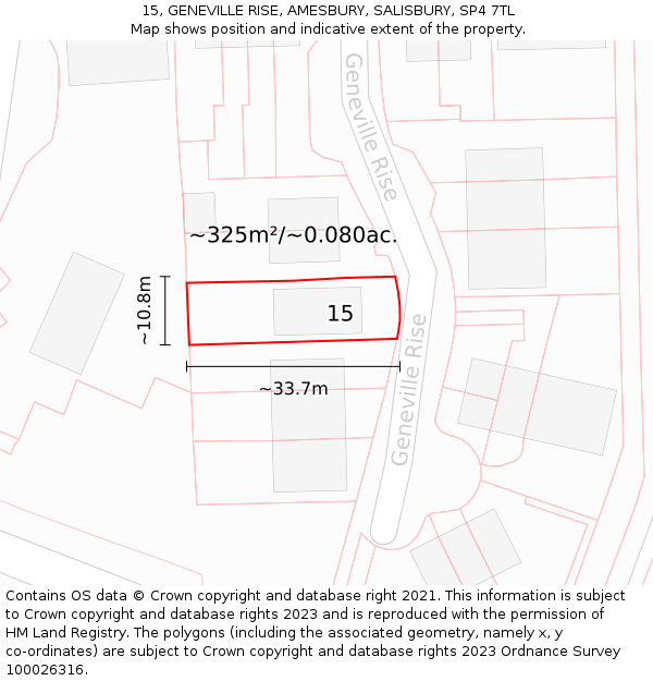 15, GENEVILLE RISE, AMESBURY, SALISBURY, SP4 7TL: Plot and title map