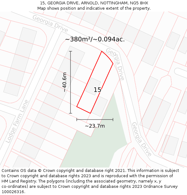 15, GEORGIA DRIVE, ARNOLD, NOTTINGHAM, NG5 8HX: Plot and title map