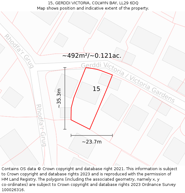 15, GERDDI VICTORIA, COLWYN BAY, LL29 6DQ: Plot and title map
