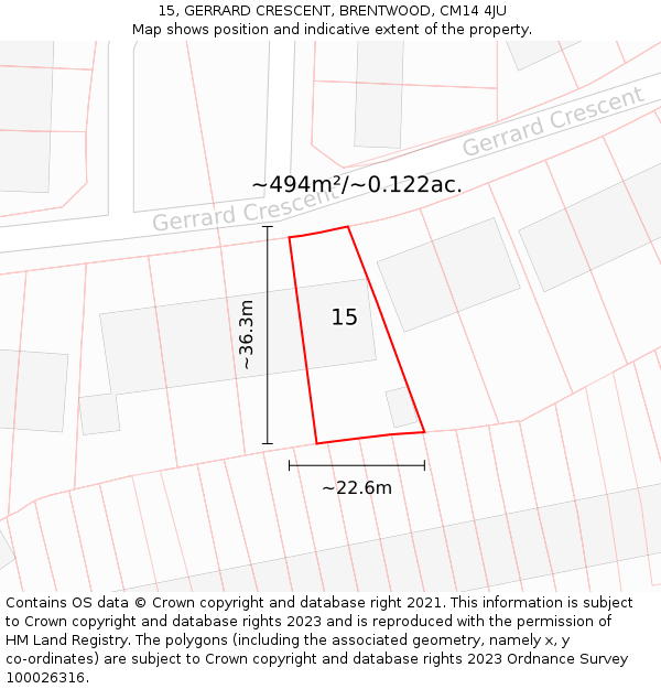 15, GERRARD CRESCENT, BRENTWOOD, CM14 4JU: Plot and title map