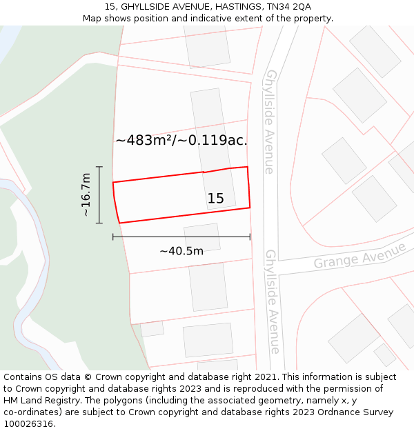 15, GHYLLSIDE AVENUE, HASTINGS, TN34 2QA: Plot and title map