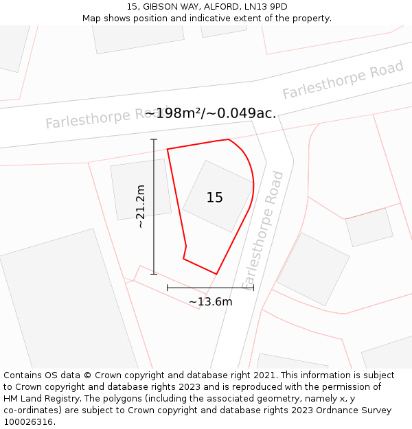 15, GIBSON WAY, ALFORD, LN13 9PD: Plot and title map