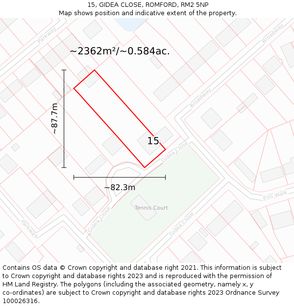 15, GIDEA CLOSE, ROMFORD, RM2 5NP: Plot and title map