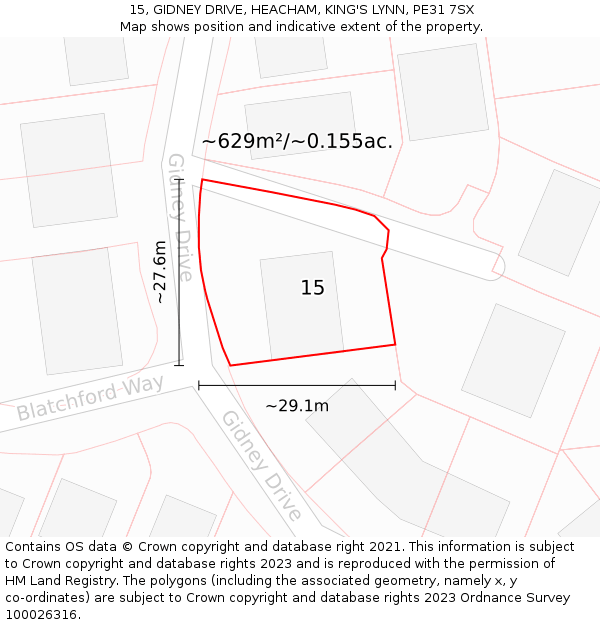 15, GIDNEY DRIVE, HEACHAM, KING'S LYNN, PE31 7SX: Plot and title map