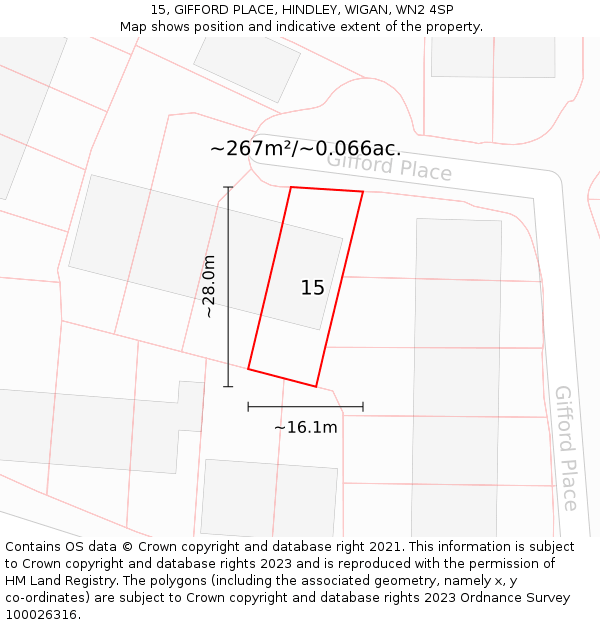15, GIFFORD PLACE, HINDLEY, WIGAN, WN2 4SP: Plot and title map